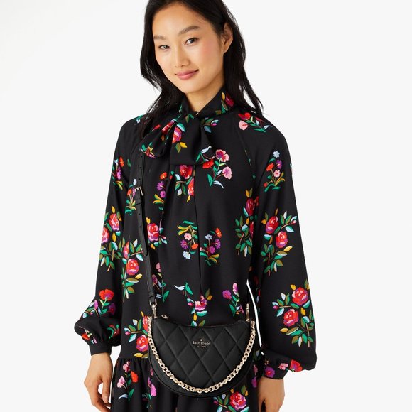 New Kate Spade Carey Zip Top Crossbody Quilted Smooth Leather Black - Picture 3 of 6